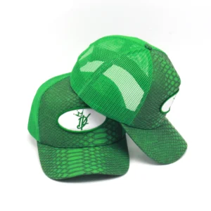 New Style 5 Panel Embroidery Patch logo Snakeskin Mesh Trucker Hat Custom