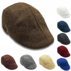 Mens Womens Linen Newsboy Cap Breathable Vintage Driving Hat