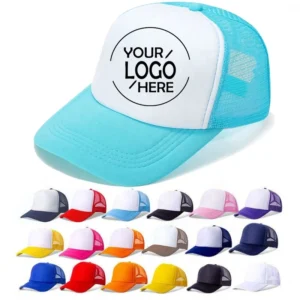 Wholesale Sky Blue White Mesh Trucker Hat Rhinestone Sports Cap 5 Panel Embroidered Baseball Cap