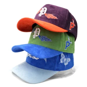 Spring Summer Women Outdoor Sport Custom Embroidered 5 Panel Curved Brim Suede Baseball Cap Hat