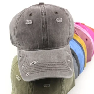 HBA18 Custom Embroidered 6 Panel Stone Washed Baseball Cap Black Vintage Men’s Distressed Dad Hat