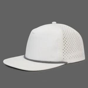 In Stock 5 Panel Premium Golf Caps Vecacap Laser Cut Perforated Dry Drilled Waterproof Sport Baseball Cap Hat With Rope on Brim