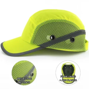 Yellow ABS Plastic Insert Reflective Strip Baseball Short Brim Protective Hat Bump Cap