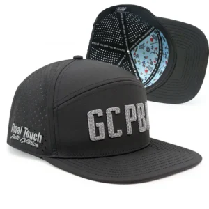 Custom Chain Logo Flat Perforated Player Hydro 6 Panel Polyester Snapback Applique Sports Caps Performance Golf Hat