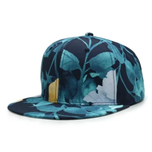 Custom High Quality Floral Pattern logo Flat Brim Cap Green Planet Sports Snapback Hat