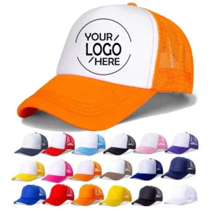 Wholesale White Orange Mesh Trucker Hat Rhinestone Sports Cap 5 Panel Embroidered Baseball Cap