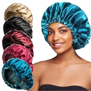 Large Nightcap Adjustable Elastic Double Layer Reversible Silk Satin Bonnet for Women Curly Hair