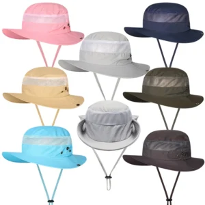 UPF 50 Outdoor Sun UV Protection Wide Brim Cap Quick Dry Mesh Hiking Beach Windproof Fishing Fisherman Bucket Boonie Hat