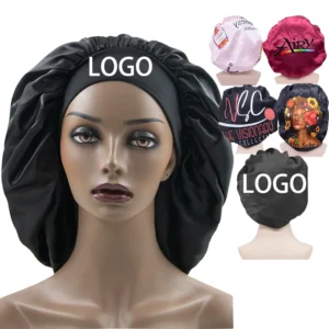 Custom Logo Silk Women’s Hair Bonnet – Wide Band Design