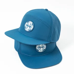 Outdoor Waterproof Flat Brim Cut Perforated Sports Golf Hat With 3D Pvc Logo