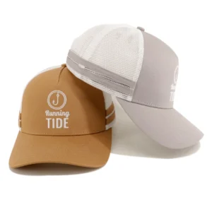 OEM Custom Design Australia Style Cotton Embroidery Logo 5 Panel Mesh Cap Trucker Hat With Side Stripes