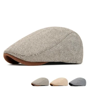 Men Women Winter Autumn Newsboy Cap Herringbone Tweed Wool Blended Berets Gatsby Ivy Cabbie Casual Flat Hat