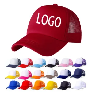 OEM Custom Sports  Maroon Cap Sponge Topi Trucker Hats Custom Logo Embroidery High Quality Print Five Panel Blank Mesh Cap