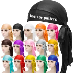 Custom Unisex Headwraps 360 Wave Do Du Doo Rags Long Tail Wide Straps Silky Durag for Men Women