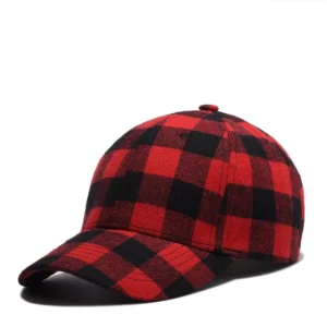Classic Plaid Print Cotton Baseball Caps Red-Black Checkered Hat Buffalo Plaid Hat for Women Men Outdoor Hat Casual Cap
