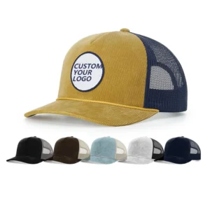 HN17 Custom 5 Panel Corduroy Wool Mesh Hat VERACAP Embroidery Patch Trucker Hat Caps
