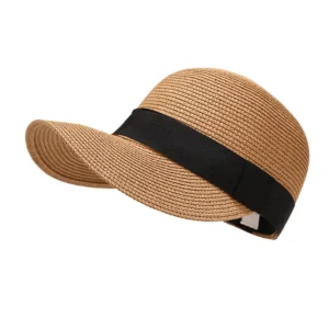 Summer Visor Hats for Women Foldable Floppy Solid Color Straw Sun Hat Travel Beach Baseball Cap