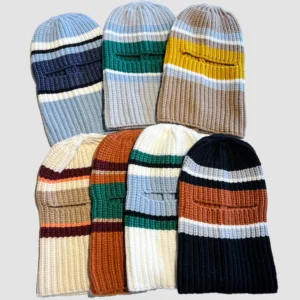 Winter Custom Logo One Hole Full Face Cover Ski Mask Jacquard Striped Knit Acrylic Balaclava Skimask