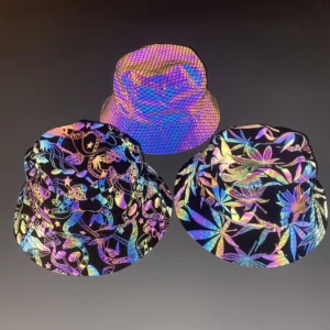Hip Hop Colorful Rainbow Laser Party Reflective Luminous Unisex Sports Night Running Fisherman Cap Bucket Hat