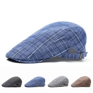 Men Women Plaid Checked Newsboy Cap Summer Thin Adjustable Breathable Vintage Striped lvy Cabbie Driving Beret