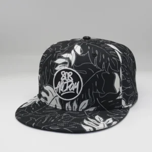 Custom Logo Hemp Sublimation Floral 6 Panel Snap Back Black