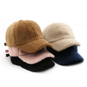 Custom Designer Outdoor Faux Teddy Fur Baseball Cap Furry Warm Winter Sport Cap Blank Plain Curved Brim Fleece Baseball Cap