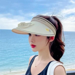 Summer UV Protection Visor Women Beach Hat 3-speed Regulation Fan Empty Top Hat Holiday Sunshade Bicycle Sun Hat