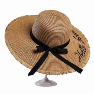 Womens Straw Hat Large Bowknot Foldable Beach Sun Hat