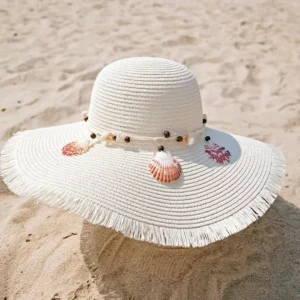 Shell Accessories Large Brim Women's Summer Straw Hat UV Resistant Beach Sun Hat