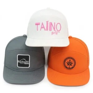 Custom Logo Rubber Patch Flat Perforated Hydro Polyester Sport Cap