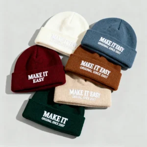Classic Cuffed Cashmere Solid Color Beanie Custom Embroidery Logo Knitted Beanies