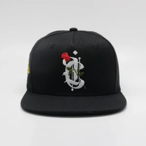 Custom Print Embroidery Logo 5 Panel Label Black 100% Cotton Flat Brim Plain Snap Back SnapBack Cap Hats