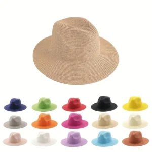 Candy Color Summer Beach Straw Sun Hat Wide Brim Fedora Straw Hats