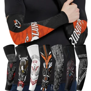 UV Sun Protection Cooling Compression Sports Cycling Basketball Ice Silk Tattoo Arm Cover Sleeves for Men