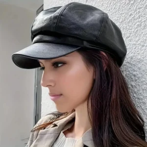 Unisex PU Leather Newsboy Octagonal Beret Painter Gatsby Cap