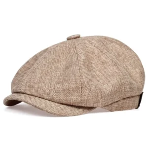 Men’s Linen Newsboy Cap Herringbone Breathable Peaky Ivy Driving Cap Summer Hat