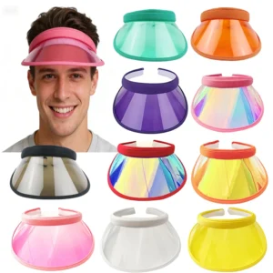 Fashion PVC Clip on Sun Visor Hat Summer Beach UV Protection Empty Top Plastic Visor Cap for Adult Kids