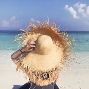 Natural Large Wide Brim Raffia Straw Hats Woven Circle Fringe Beach Hat Summer Hollow Out Big Straw Hat