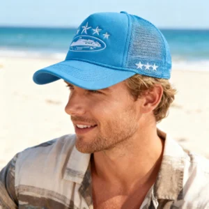 Fashion 5 Panels Baseball Cap With Rope Trucker Hat Star Embroidered Mesh Hat