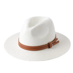 Wide Brim Straw Fedora Sun Hat for Women Men