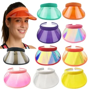 4. Wholesale PVC Clip on Sun Visor Cap Summer Outdoor UV Protection Adjustable Plastic Empty Top Visor Hat Custom Logo
