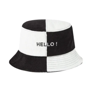 Customized Black and White Patchwork Corduroy Casual Fishing Bucket Hat with Embroidery Logo for Winter Wear