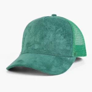 Hts0001 Customizable High Quality Panel Black Vegan Suede Brim Baseball Trucker Hats Mens Caps for Embroidery