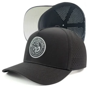 Embroidery Logopvc Patch Black Nylon Lightweight Waterproof Panel Sport Vented Laser Cut Hole Golf Caps Hats for Men